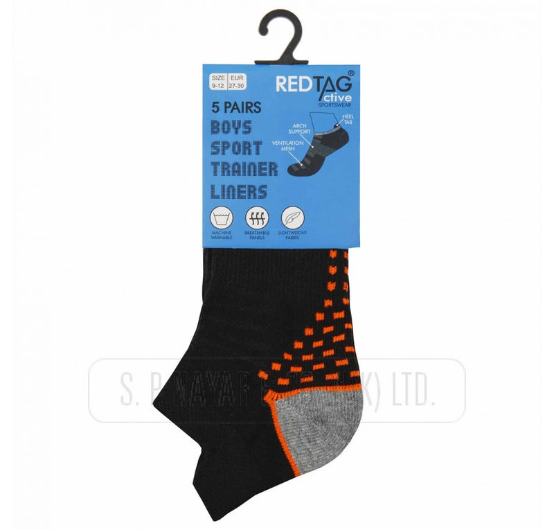 KIDS SOCKS  -  BOYS  -  Assorted Dash Sports trainer Liners 5pr pack