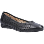 HUSH PUPPIES WOMENS LEAH Black Leather Ballerina Pump