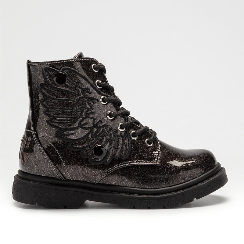 LELLI KELLY LK4544 FAIRY WINGS ANGEL Black Glitter Patent Girls