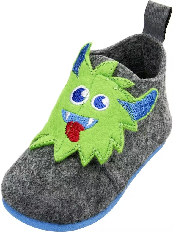 PLAYSHOES KID'S Grey Monster Felt Slippers