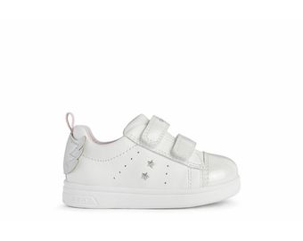 GEOX KIDS B251WB B DJROCK White/Silver Leather Velcro Sneaker