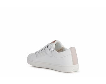 GEOX KIDS J16EUF J KATHE White/Light Rose Leather Sneaker with Laces and Zip