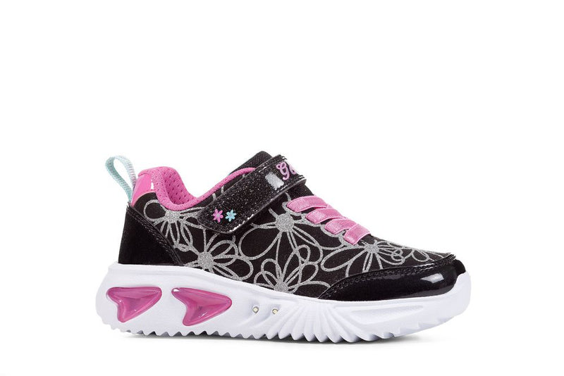 GEOX KIDS J26E9A J ASSISTER Girl's Black/Silver/Pink Velcro Trainer with Lights