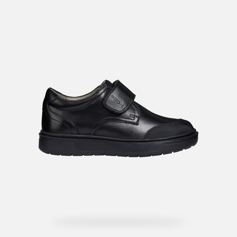 GEOX J847SI J Riddock Black Leather Velcro Shoe