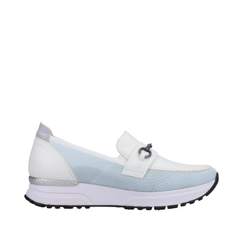 RIEKER WOMENS N7455-80 MESH White/Pale Blue Slip-On Loafer