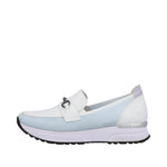 RIEKER WOMENS N7455-80 MESH White/Pale Blue Slip-On Loafer