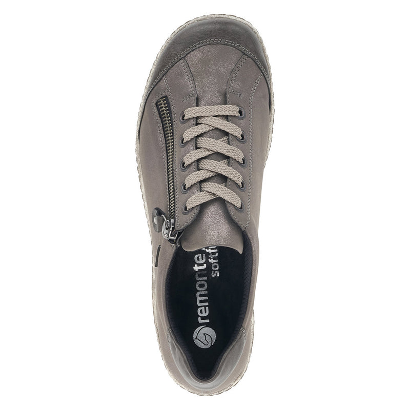 REMONTE WOMENS R1402-44  LIV Grey Metallic leather TEX Lace-Up Shoe