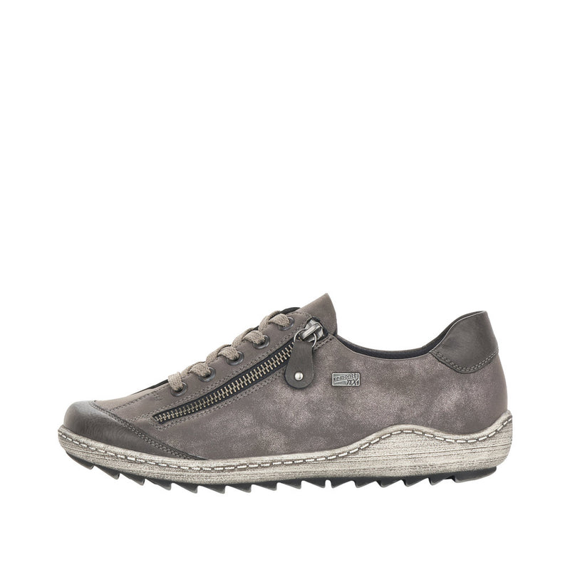 REMONTE WOMENS R1402-44  LIV Grey Metallic leather TEX Lace-Up Shoe