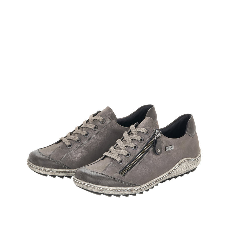 REMONTE WOMENS R1402-44  LIV Grey Metallic leather TEX Lace-Up Shoe