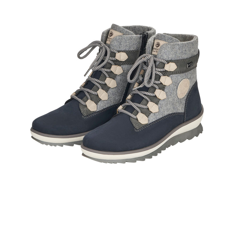 REMONTE WOMENS R8481-40 COLUMBO Grey Combination Lace-Up Ankle Boot