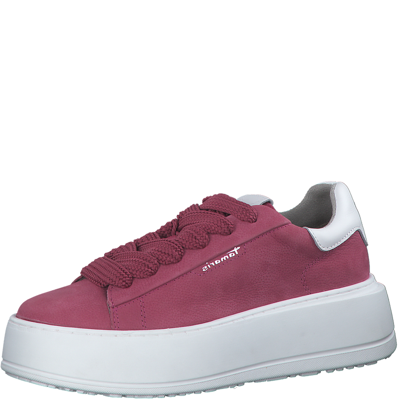 TAMARIS WOMENS 23812 YUMA Fuschia Pink Leather Sneaker