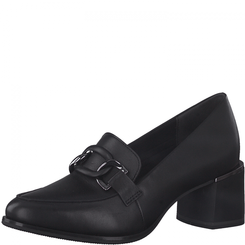 TAMARIS WOMENS 24408-29 Black Leather Slip-On Heeled Shoe