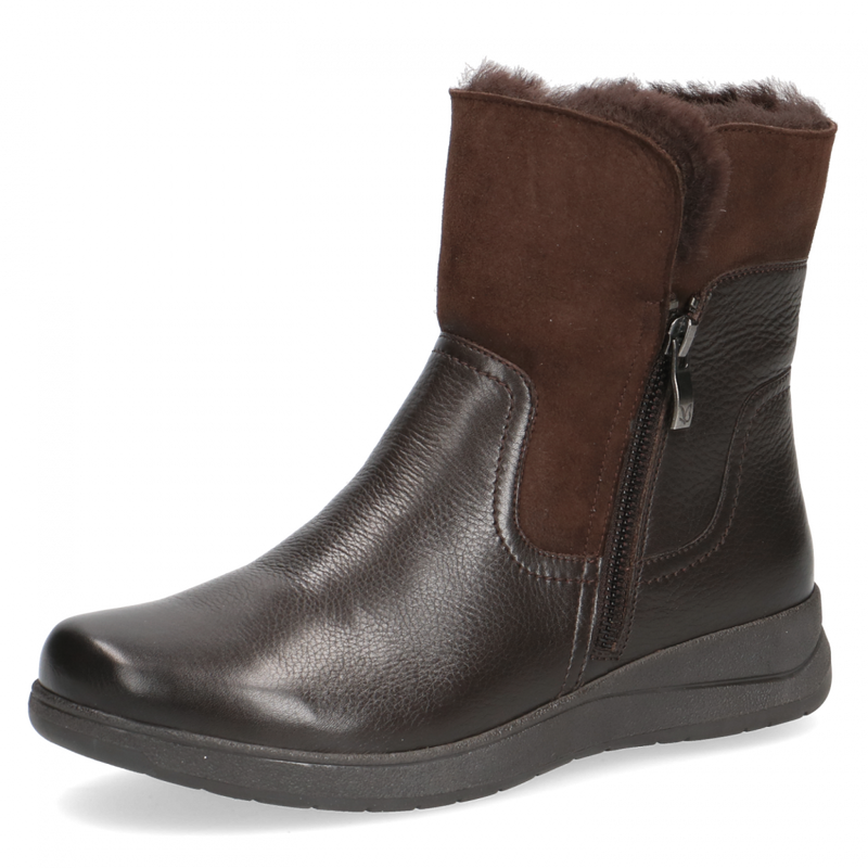 CAPRICE WOMENS 26352 VERA Brown Leather/Sheepskin Combi Ankle Boot