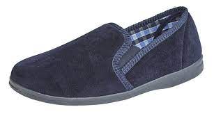 SLEEPERS MS337NC  WILSON Men's Navy Plush Velour Full Twin Gusset Slipper