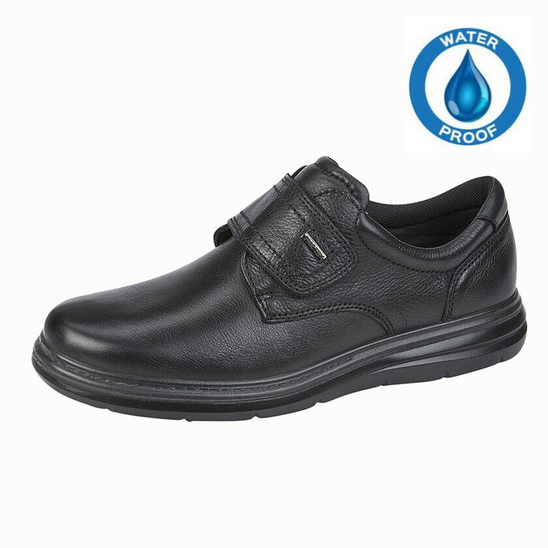 IMAC MENS M337A Extra Wide Waterproof Black Grain Leather Touch Fastening Shoe