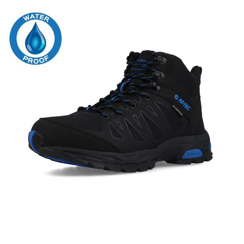 HI-TEC RAVEN MID W/P Mens Black/Blue Walking Boot