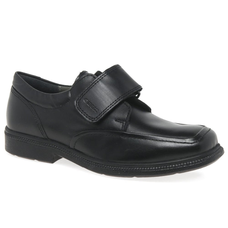 GEOX J54D1A J Federico Black Leather Velcro Fastening Shoe