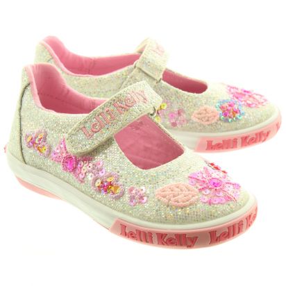 LELLI KELLY LK9080 Glitter Daisy Silver Beaded Canvas Dolly Shoe