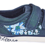 STARTRITE FLOWER Girls Navy Floral/Green Glitter Canvas Shoe ( F Fit )