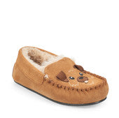 STARTRITE KIDS 9932-0 SNUGGLE TAN Suede Dog Moccasin Slippers