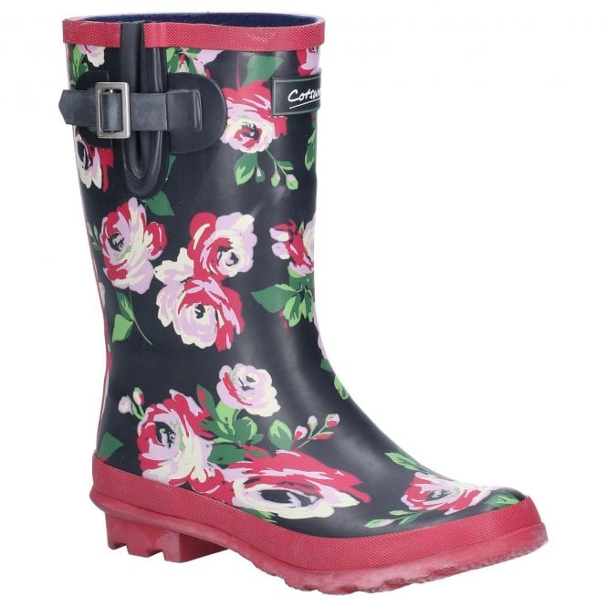 COTSWOLD Womens 47452 PAXFORD Black/Flower Mid Calf Wellingtons