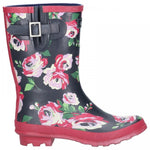 COTSWOLD Womens 47452 PAXFORD Black/Flower Mid Calf Wellingtons